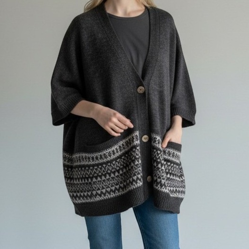 COUPE COLLECTION Open Front Cardigan Women L Fair Isle Knit Boho Sweater ITALIAN